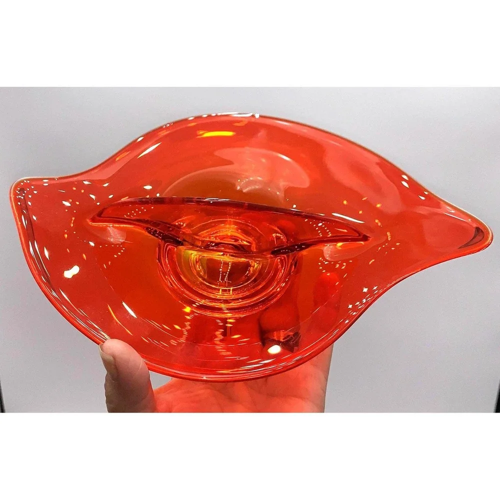 Viking Art Glass Persimmon Vtg Orange Divided‎ Candy Relish Amorphic Dish 60s